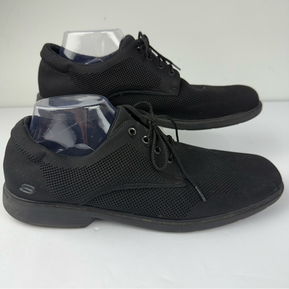 Skechers Mens 11 Black Dress Knit Relaxed Fit Knit Lace Up Shoes